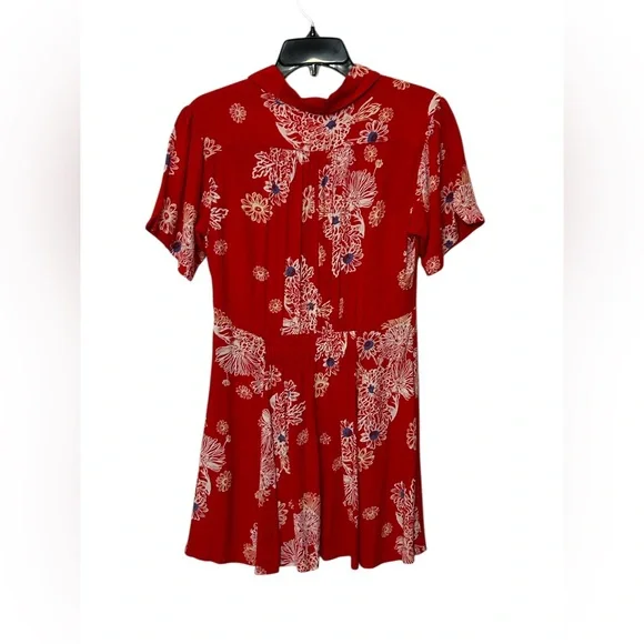 Free People Blue Hawaii Red Floral Print Mini Dress Size Small Bohemian - Picture 5 of 9